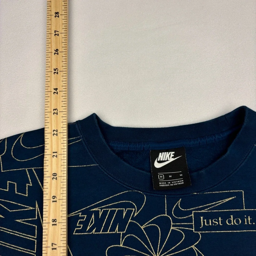 Nike Icon Clash Sweatshirt Womens Medium Blue Gold Allover Print Fleece Size M